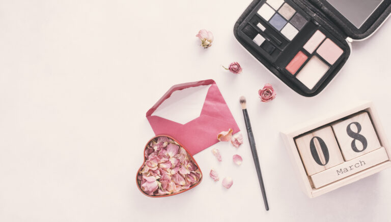 march inscription with rose petals envelope eye shadows